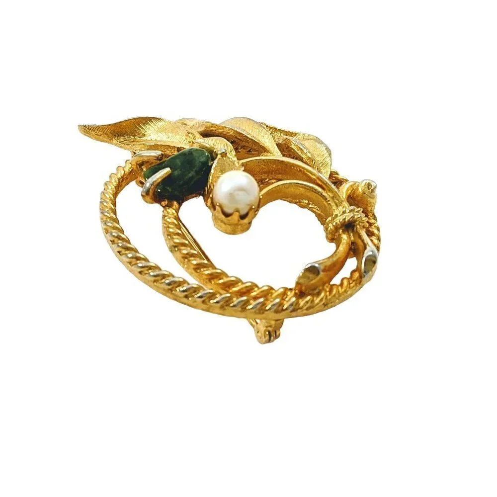 Vintage Sarah Coventry Jade Garden Wreath Flower Brooch